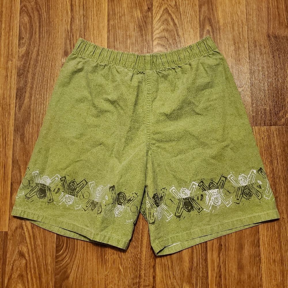 Vintage 90s Ocean Pacific Shorts Adult XL Green Tiki Theme Surf Outdoor Swim‎